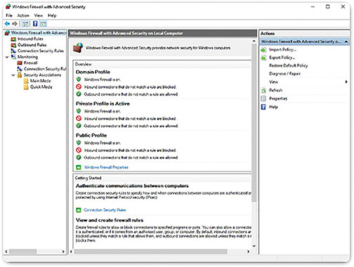 A screenshot shows the "Windows Firewall with Advanced Security" windows.