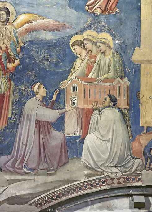 Giotto,Enrico Scrovegni presenta il modello della cappella, 1303-1304, affresco, Padova, Cappella degli Scrovegni 