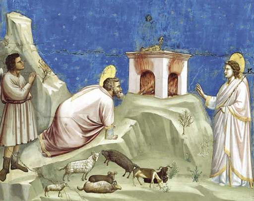 Giotto,Storie della Vergine, L’angelo annuncia a Gioacchino che è stato esaudito, 1303-1304, affresco, Padova, Cappella degli Scrovegni 