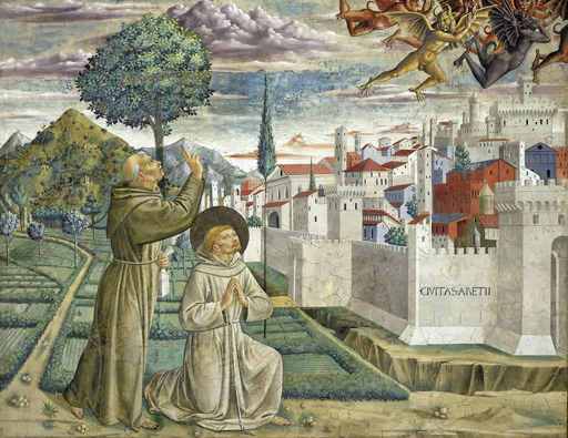 Benozzo Gozzoli,Storie di san Francesco, La cacciata dei diavoli da Arezzo, 1452, Montefalco, Museo Civico di San Francesco 