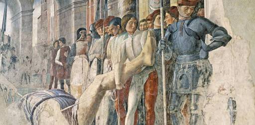 Andrea Mantegna,Martirio di san Cristoforo e Trasporto del corpo del santo, particolare 