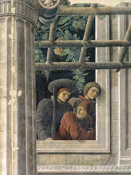 Andrea Mantegna,Martirio di san Cristoforo e Trasporto del corpo del santo, particolare 