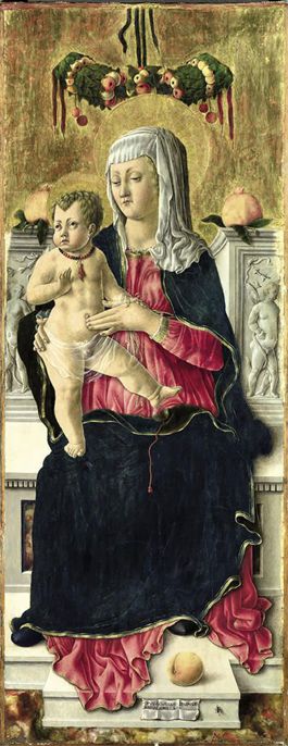 Giorgio Schiavone,Madonna in trono con il Bambino, 1456-1461, tempera su tavola, cm 91,5