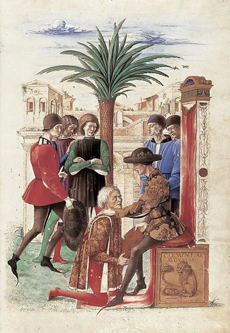 Giovanni Bellini,Guarino veronese consegna la sua traduzione di Strabone a Jacopo Antonio Marcello, 1459, tempera su pergamena, cm 37