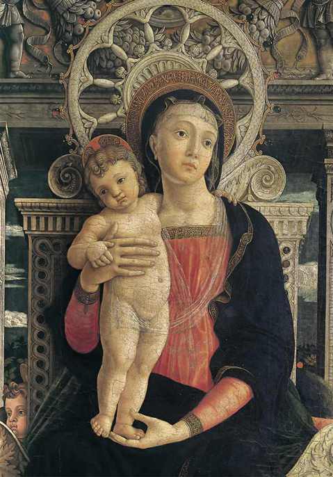 Andrea Mantegna,Pala di San Zeno, particolare con laMadonna in trono, 