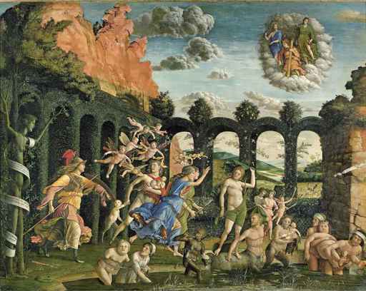 Andrea Mantegna,Minerva che scaccia i Vizi dal Giardino delle Virtù, 1497, tempera su tela, cm 159