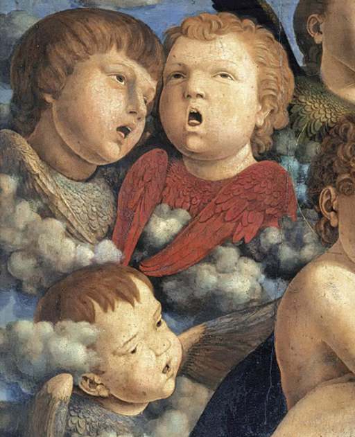 Andrea Mantegna,Madonna con il Bambino e un coro di cherubini, particolare, 1485, tempera su tavola, Milano, Pinacoteca di Brera 