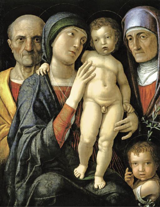 Andrea Mantegna,Sacra Famiglia con santa Elisabetta e san Giovannino, intero, 1495-1500, tempera su tela, Dresda, Staatliche Kunstsammlungen, Gemäldegalerie 