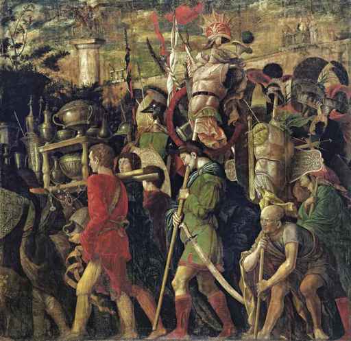 Andrea Mantegna,I Trionfi. Portatori del bottino e dei trofei di armature reali, 1486-1492, tempera su tela, cm 268