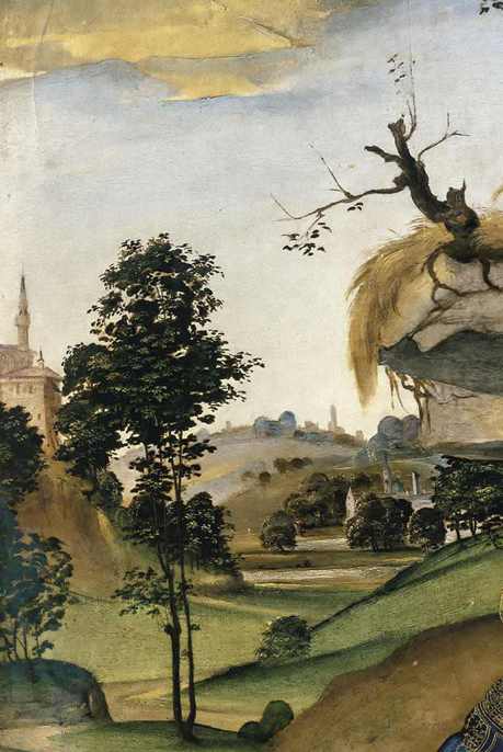 Filippino Lippi,La visione di san Bernardo, particolare, 1482-1486, olio su tavola, cm 210×195, Firenze, Chiesa della Badia 