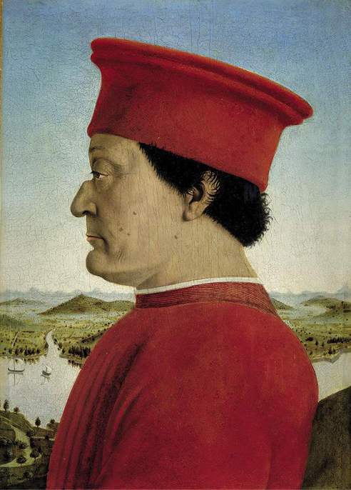 Piero della Francesca,Dittico di Urbino, Ritratto di Federico da Montefeltro, 1474 ca, olio su tavola, cm 47