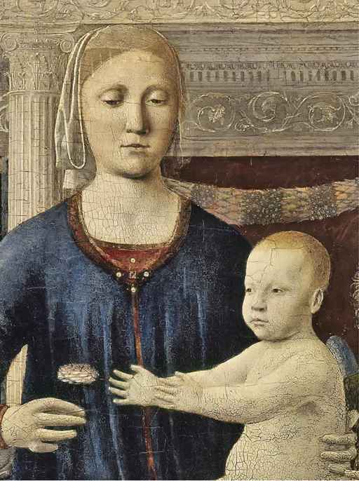 Piero della Francesca,Madonna con il Bambino e quattro angeli, particolare, 1460-1470 ca, olio su tavola trasferito su tela su tavola, cm 107,8