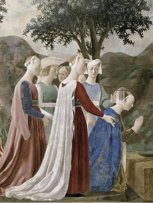 Piero della Francesca,Leggenda della Vera Croce, Adorazione della croce e incontro tra Salomone e la regina di Saba, particolare, 1452-1459, affresco, Arezzo, San Francesco 