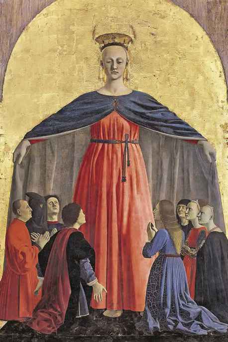 Piero della Francesca,Polittico della Misericordia, Madonna della Misericordia, 1444-1464, tempera e olio su tavola, cm 134