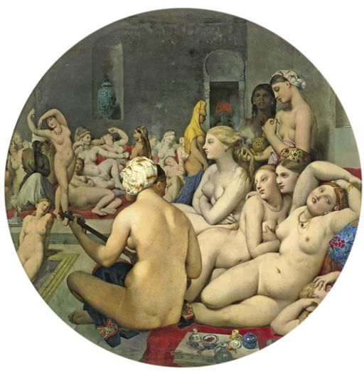 Jean-Auguste-Dominique Ingres,Il bagno turco, 1863, olio su tela, ø cm 100, Parigi, Musée du Louvre 