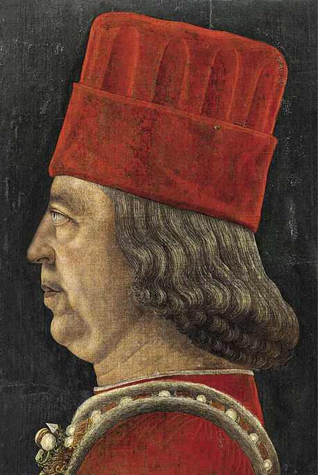 Baldassarre d’Este,Ritratto di Borso d’Este, 1469-1471, tempera su tela, cm 43