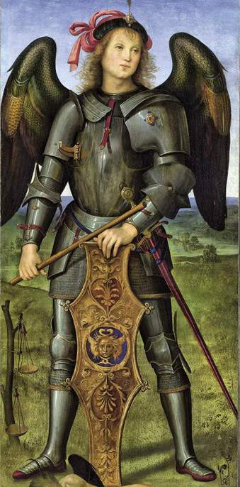 Perugino,Polittico della Certosa di Pavia, Arcangelo Michele, 1499 ca, olio su tavola, cm 114