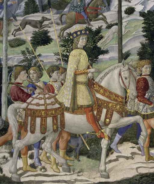 Benozzo Gozzoli,Corteo dei Magi, particolare con Lorenzo il Magnifico, 1459, affresco, Firenze, Palazzo Medici-Riccardi, Cappella dei Magi 