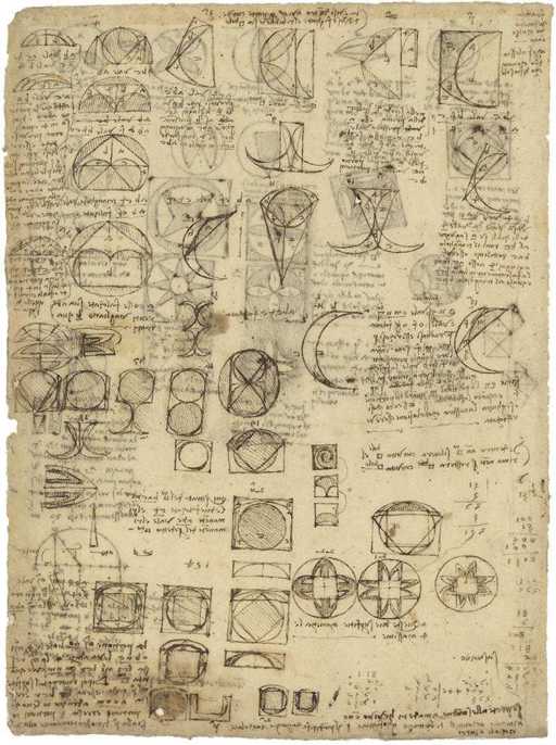 Leonardo,Falcate e operazioni aritmetiche, Codice Atlantico, 1478-1519, cm 64,5