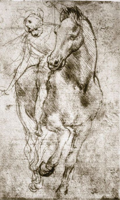 Leonardo,Studio di cavallo e cavaliere, 1480-1481, cm 12