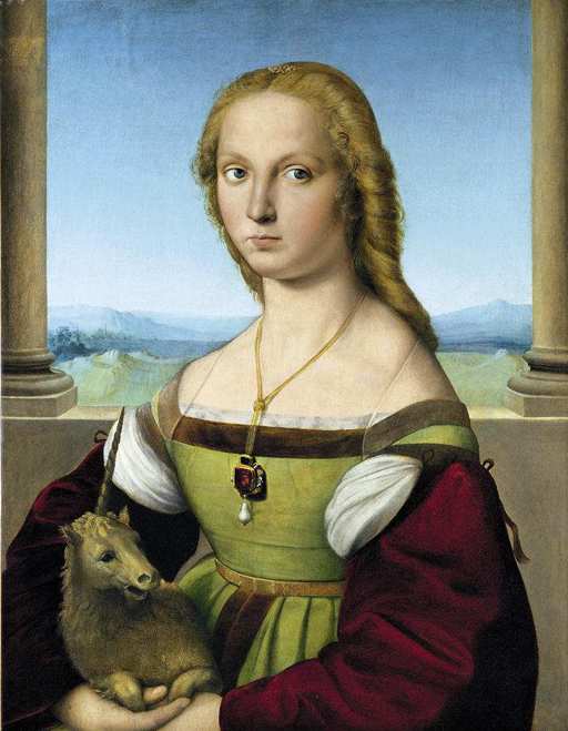 Raffaello,La dama con liocorno, 1505-1507, tela su tavola, cm 67