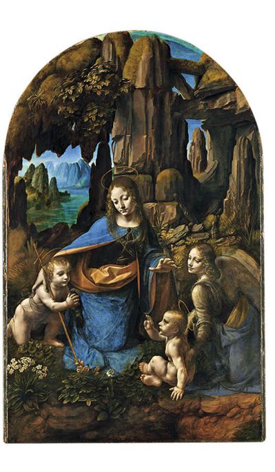 Leonardo,La Vergine delle rocce, 1495-1508 ca, olio su tavola, cm 189,5