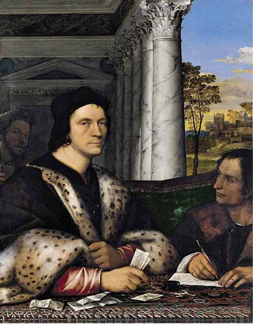 Sebastiano del Piombo,Ritratto del cardinale Ferry Carondelet e del suo segretario, 1510-1512 ca, olio su tavola, cm 112,5