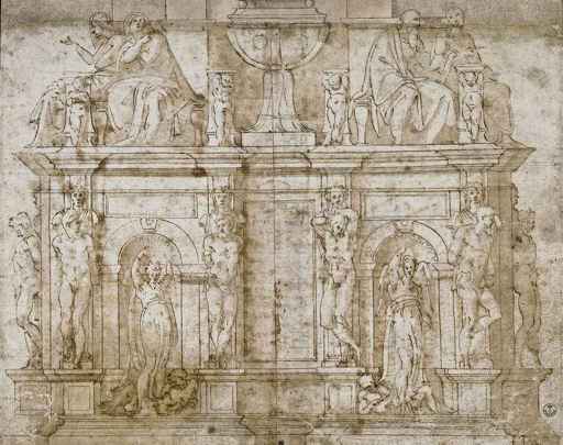 Michelangelo,Progetto per la tomba di Giulio II, inchiostro bruno su carta, cm 24