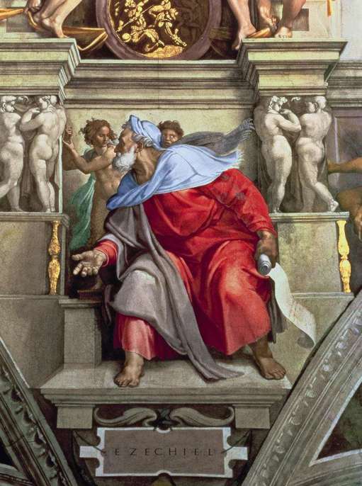 Michelangelo,Profeta Ezechiele, 1511 ca, affresco, Città del Vaticano, Musei Vaticani, Cappella Sistina 