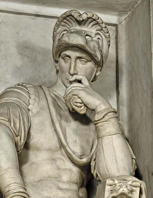 Michelangelo,Tomba di Lorenzo de’ Medici, particolare del volto, 1524-1534 ca, marmo, altezza cm 589, Firenze, San Lorenzo, Sagrestia Nuova 