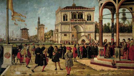 Vittore Carpaccio,Ritorno degli ambasciatori in Inghilterra, particolare, 1495-1498, olio su tela, cm 297