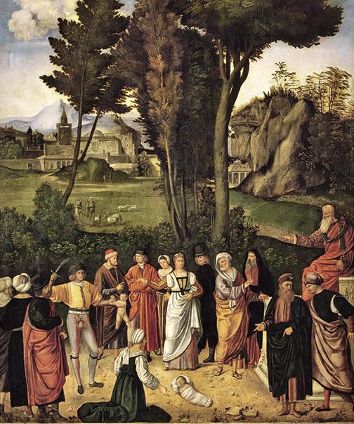 Giorgione,Giudizio di Salomone, 1495-1498, olio su tavola, cm 89