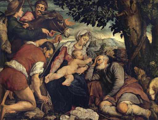 Jacopo Bassano,Riposo durante la fuga in Egitto, intero, 1547, olio su tela, cm 118