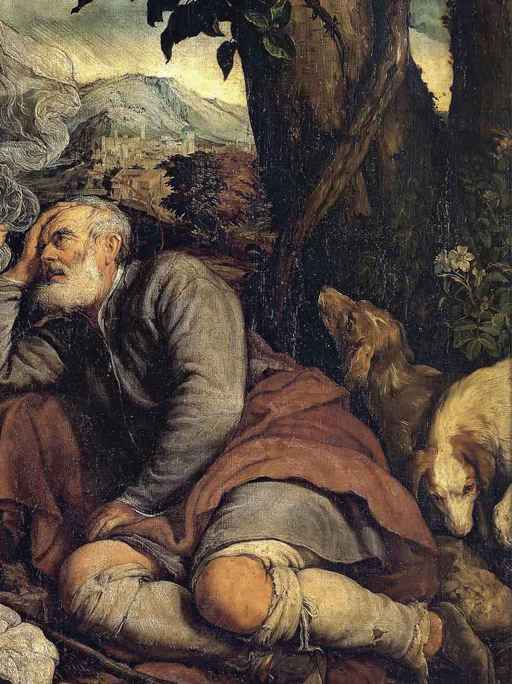 Jacopo Bassano,Riposo durante la fuga in Egitto, particolare, 1547, olio su tela, cm 118