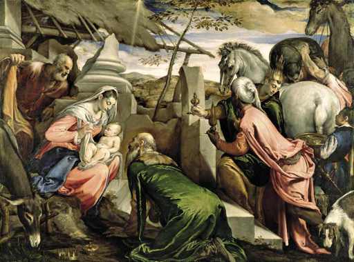 Jacopo Bassano,Adorazione dei Magi, 1568 ca, olio su tela, cm 94