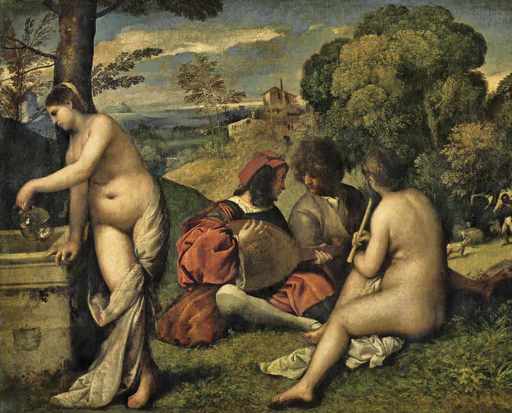 Tiziano,Concerto campestre, 1509-1510, olio su tela, cm 110