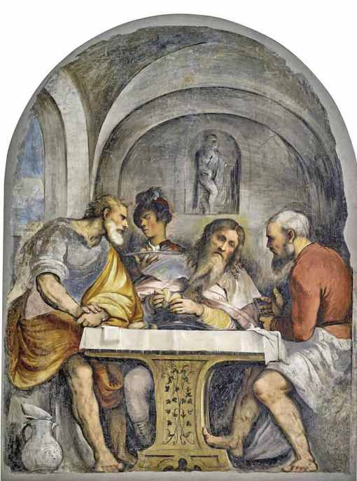 Romanino,Cena in Emmaus, 1532-1533, affresco strappato, cm 297