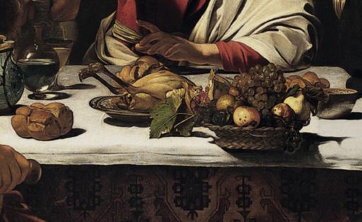 Caravaggio,Cena in Emmaus, particolare, Londra, The National Gallery 