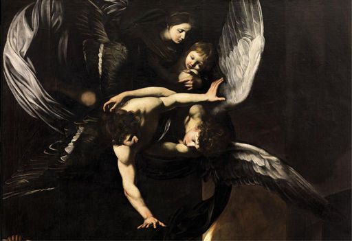 Caravaggio,Sette opere di misericordia, 1606-1607, olio su tela,particolare , cm 390