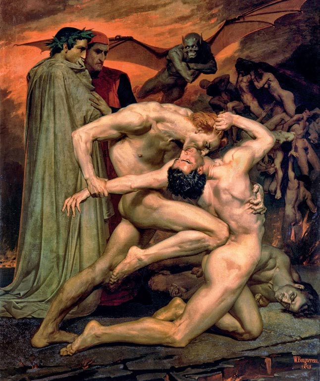 William-Adolphe Bouguereau, Dante e Virgilio all’Inferno, 1850, olio su tela, cm 281×225, Parigi, Musée d’Orsay