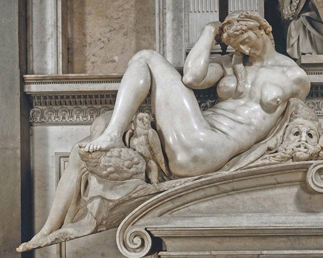 Michelangelo Buonarroti, La Notte, Tomba di Giuliano de’ Medici, duca di Nemours, 1524-1534, marmo, Firenze, Cappelle Medicee