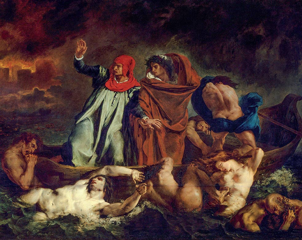 Eugène Delacroix, Dante e Virgilio o La barca di Dante, 1854 ca, olio su tela, cm 38×46, Parigi, Musée du Louvre