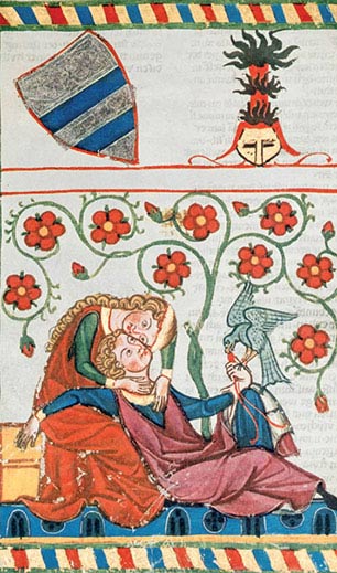 Scena galante, dal Codex Manesse, 1300 ca, miniatura, Heidelberg, Biblioteca