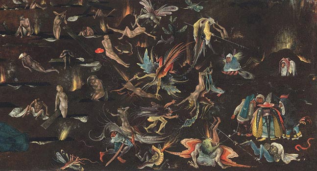 Hieronymus Bosch, Il Giudizio Universale (frammento), 1493 ca, olio su tavola, cm 59,5×112,9, Monaco, Bayerische Staatsgemäldesammlungen, Alte Pinakothek