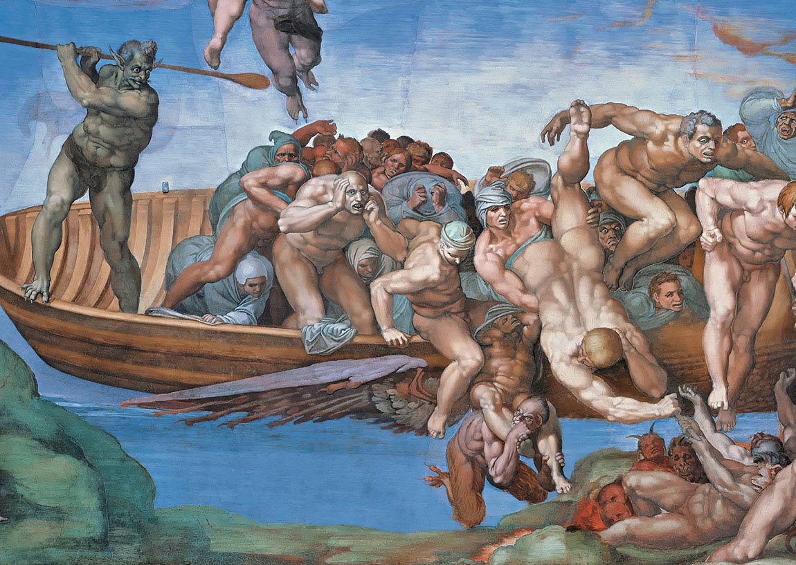 Michelangelo Buonarroti, Il Giudizio Universale, particolare, Ingresso dei dannati agli inferi, 1540-1541, affresco, Città del Vaticano, Musei Vaticani, Cappella Sistina