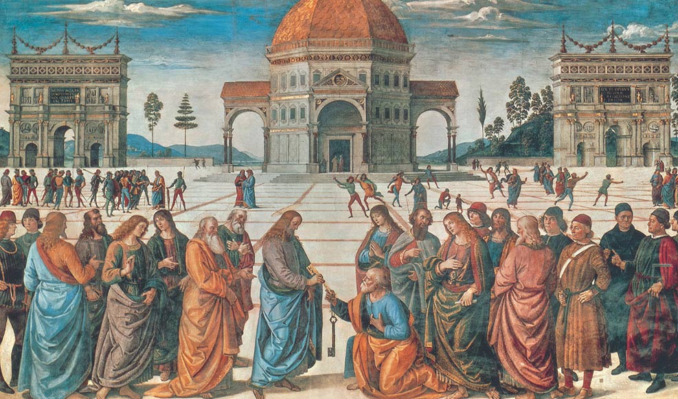 Pietro Perugino, Consegna delle chiavi, 1482, affresco, Città del Vaticano, Musei Vaticani, Cappella Sistina