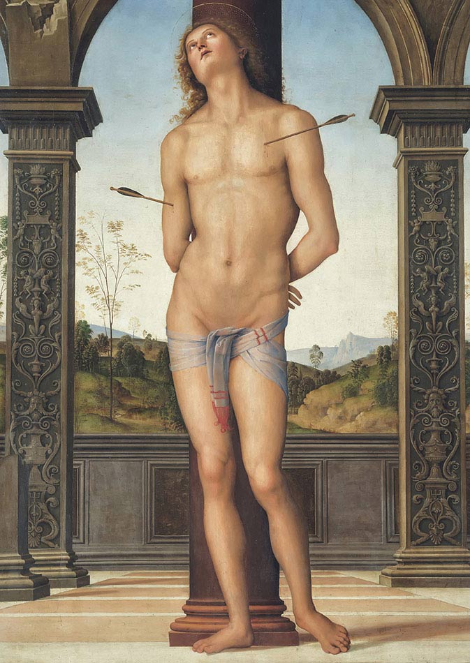 Pietro Perugino, San Sebastiano, 1495 ca, olio su tavola, cm 176×116, Parigi, Musée du Louvre