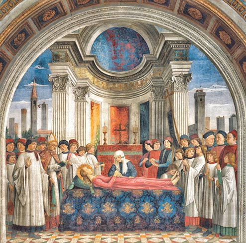 Domenico Ghirlandaio, Esequie di santa Fina, 1475, affresco, San Gimignano, Collegiata