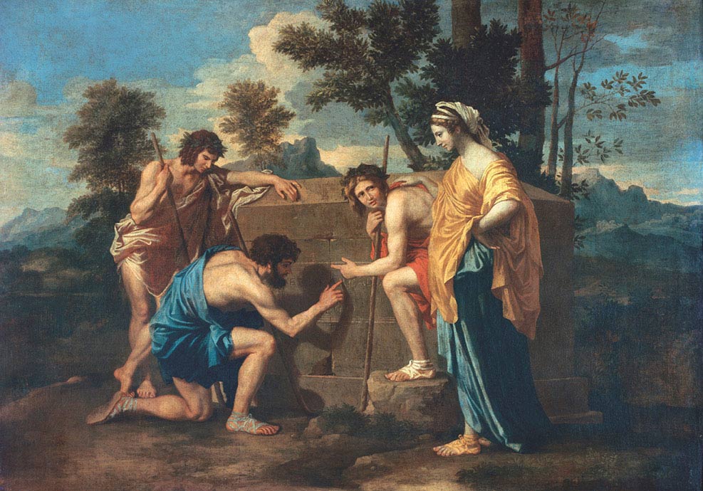 Nicolas Poussin, I pastori di Arcadia (Et in Arcadia ego), 1640 ca, olio su tela, cm 85×121, Parigi, Musée du Louvre