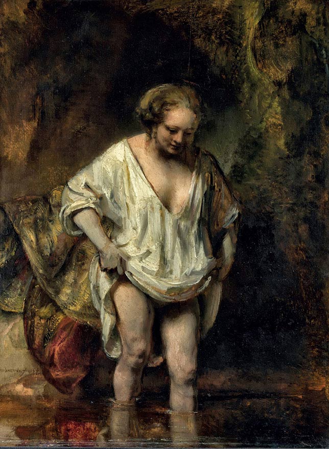 Rembrandt, Donna che si bagna in un ruscello, 1654, olio su tavola, cm 61,8×47, Londra, The National Gallery